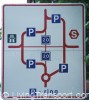 Parking route sign allowing drivers to avoid the main shopping street in Lyngby, Copenhagen.