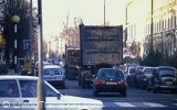 A residential street pressed into service as a busy through route from the A12 and Blackwall Tunnel: Victoria park Road (taken in 1989). It is an example of how major urban highways have a traffic impact across a much wider area than the highway itself.   