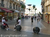 Globe bollards make impromptu seating in Montpellier, south of France, 2004          